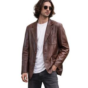 Vintage Beged New York Leather Blazer Jacket – Brown – Size 36